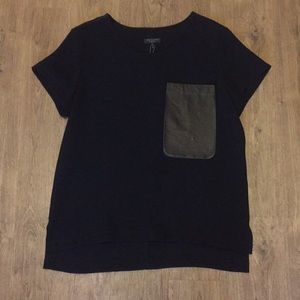 Rag&Bone - Black Tee Shirt with Leather Pocket